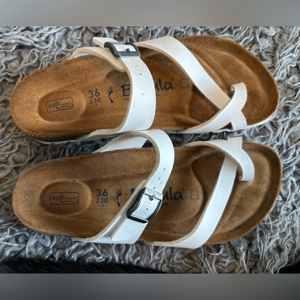 #38 Betula White Two-Strap Sandals with Adjustable Buckles and Cork Bed 36